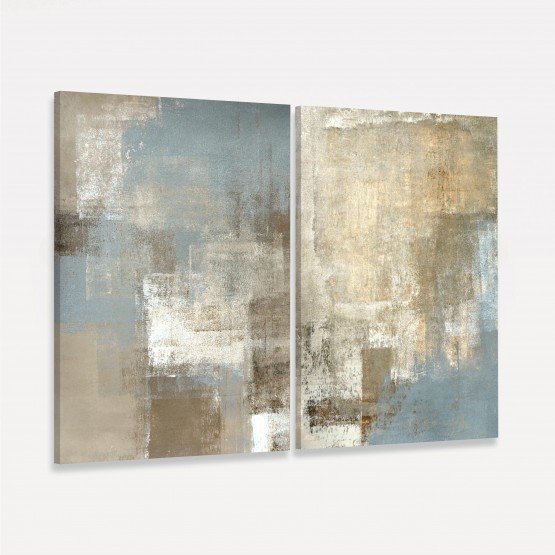 Quadro Abstrato Duo em Arte Moderna Elegance - Bege com Cinza