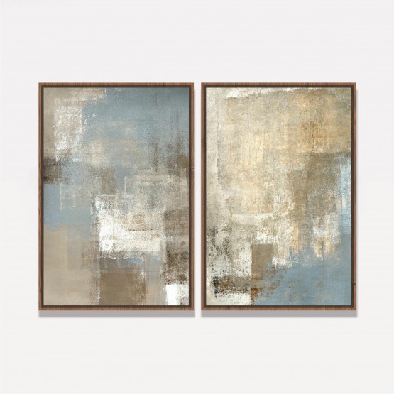 Quadro Abstrato Duo em Arte Moderna Elegance - Bege com Cinza