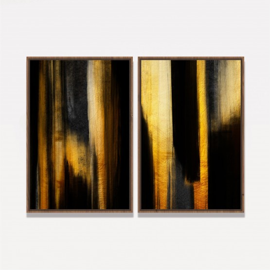 Quadro Abstrato Moderno Stylish Golden and Black Kit 2 Telas