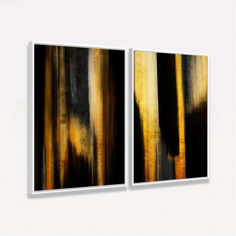 Quadro Abstrato Duo Luxo Preto Amarelo Dourado