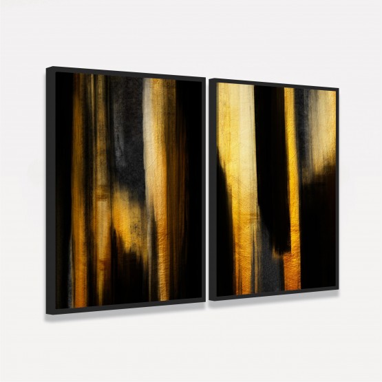Quadro Abstrato Moderno Stylish Golden and Black Kit 2 Telas