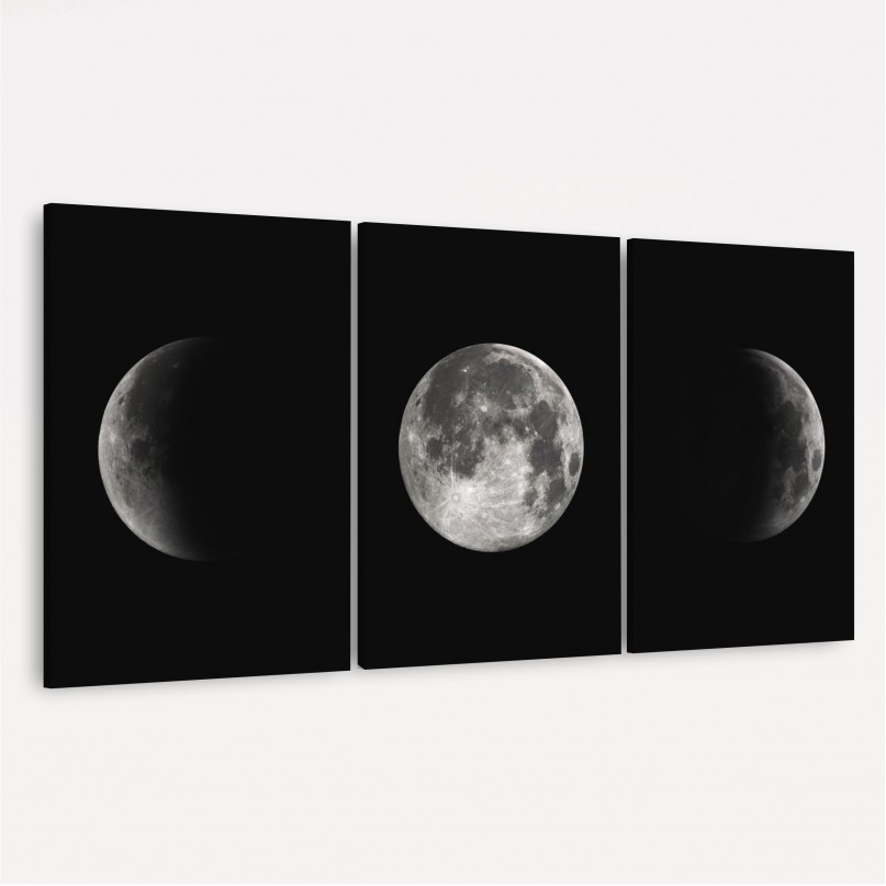 Kit Quadros Lua Fases Lunar em Arte decorativo - 3 Peças