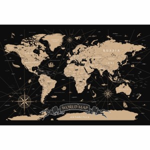 Quadro Mapa Mundi Vintage em Preto - World Map 