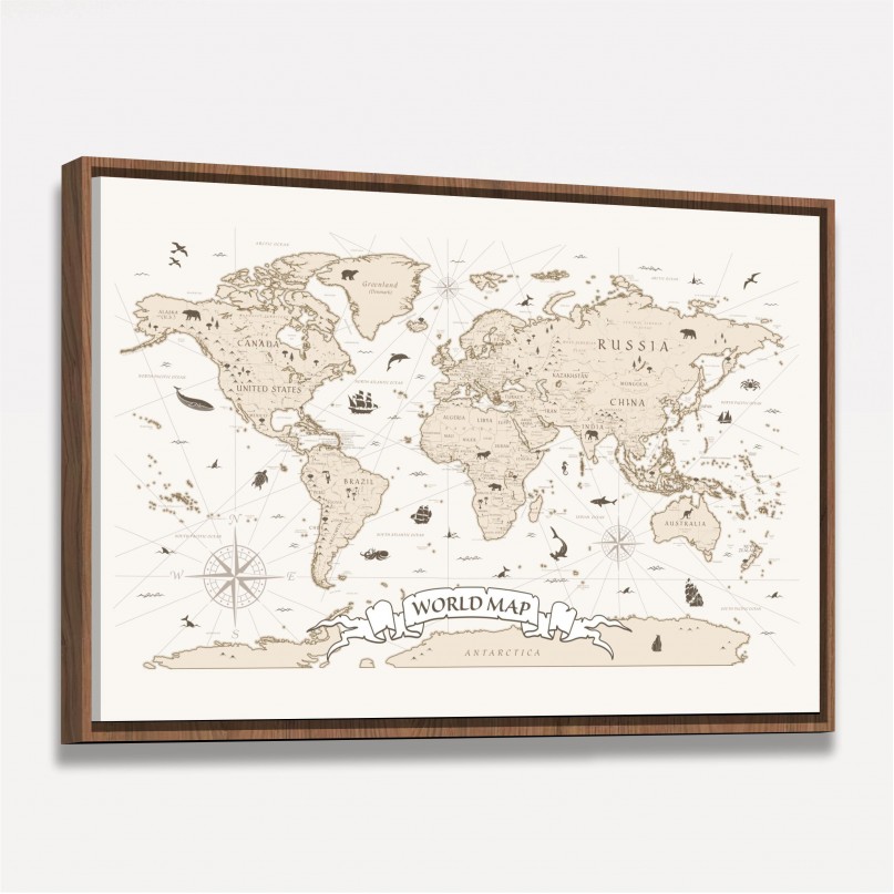 Quadro Mapa Mundi Estilo Antigo Vintage decorativo