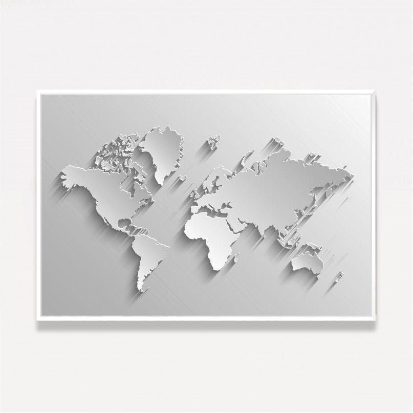 Quadro Mapa Mundi Minimal em Cinza decorativo