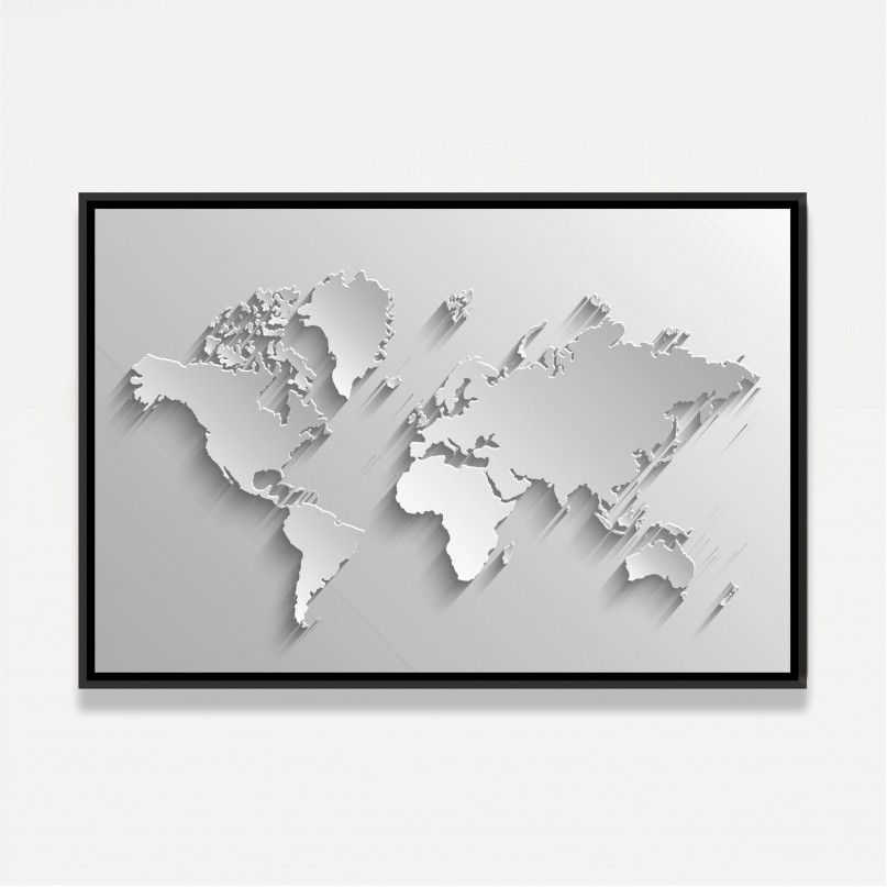 Quadro Mapa Mundi Minimal em Cinza decorativo