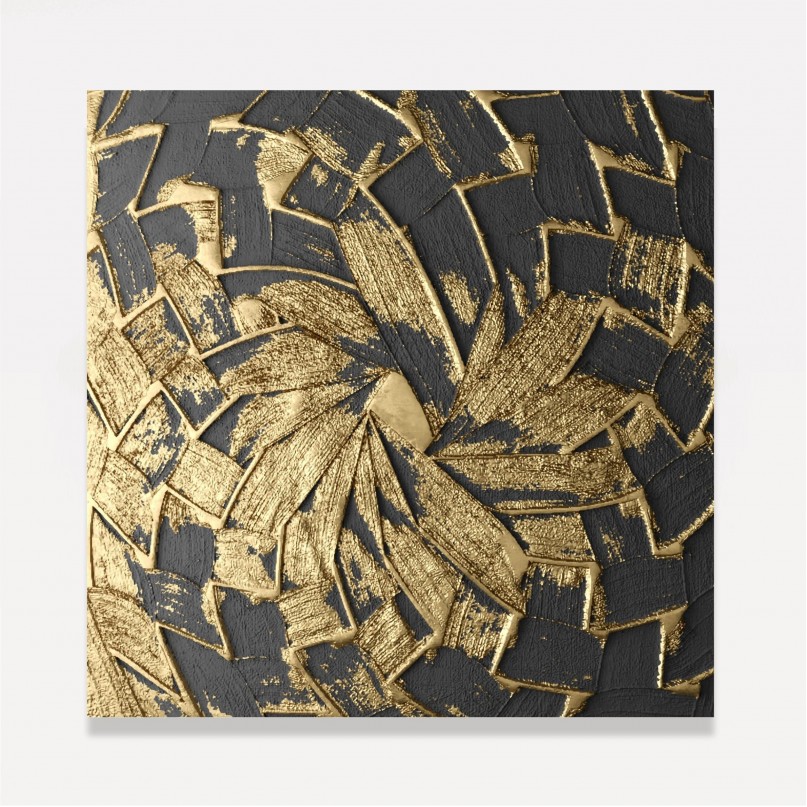 Quadro Abstrato Moderno Folha de Ouro Luxo