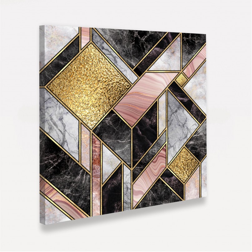 Quadro Abstrato Mosaico de Mármore Dourado e Rosa