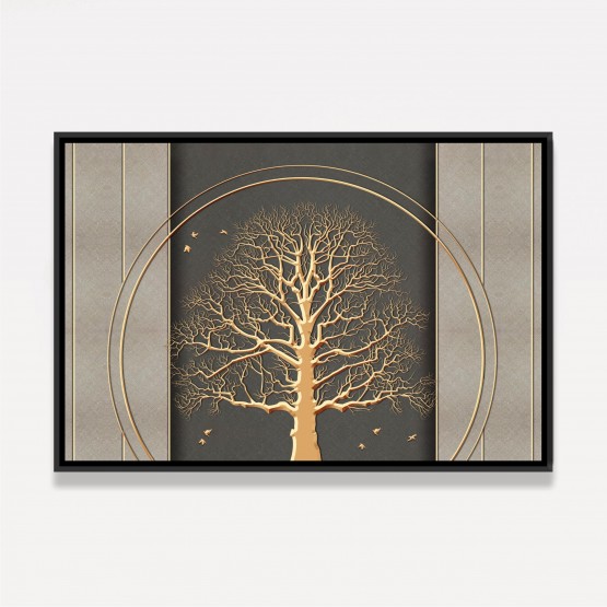 Quadro Árvore Dourada Sobre Círculo em Arte Moderna