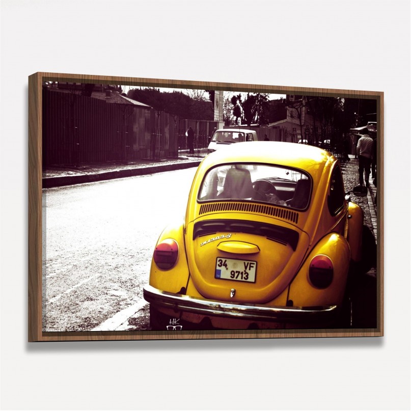 Quadro Carro Antigo - Fusca Amarelo Vintage