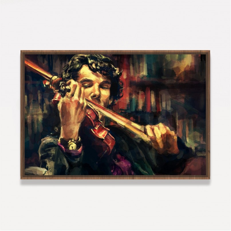 Quadro Sherlock Holmes e Violino Artístico