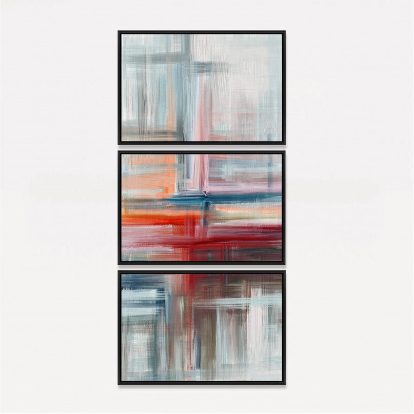 Quadro Arte Abstrata Contemporâneo Colorida - Vertical 3 Peças
