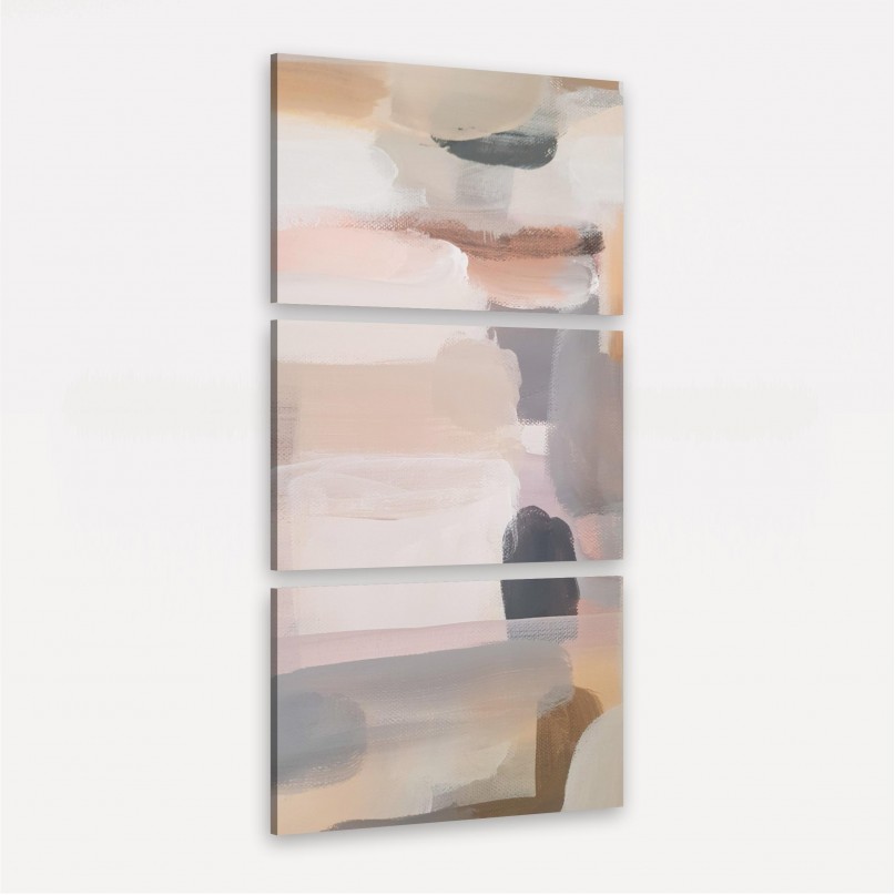 Quadro Abstrato Pinceladas Modernas Cores Suaves - 3 Peças