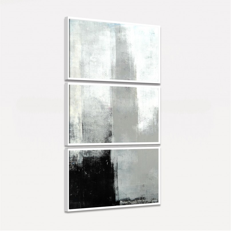 Quadro Arte Abstrata Neutra - Preto Cinza e Branco