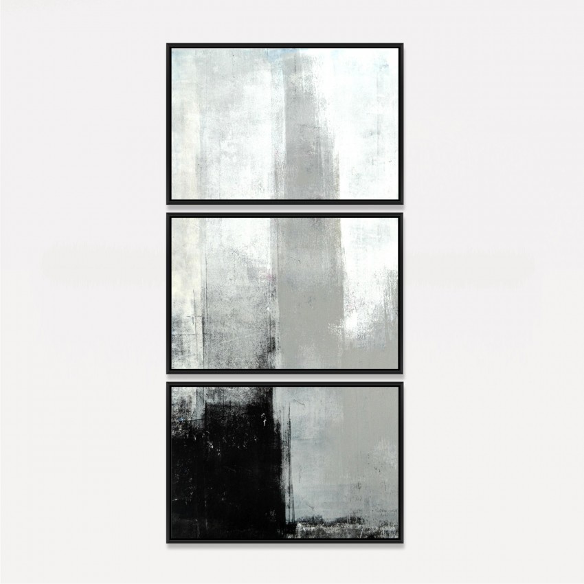 Quadro Arte Abstrata Neutra - Preto Cinza e Branco