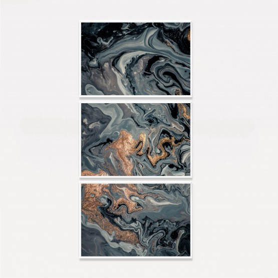 Quadro Abstrato Luxo Oriental Vertical - 3 Peças