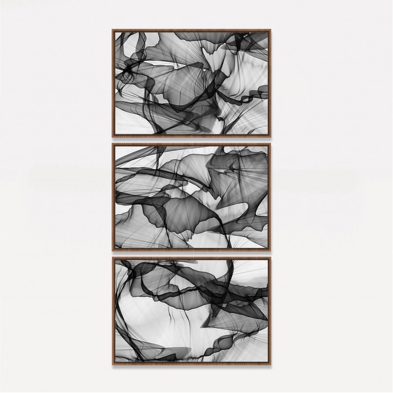 Quadro Abstrato Design em Preto e Branco Trio Vertical