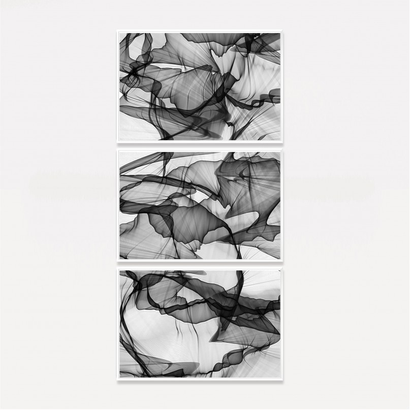 Quadro Abstrato Design em Preto e Branco Trio Vertical