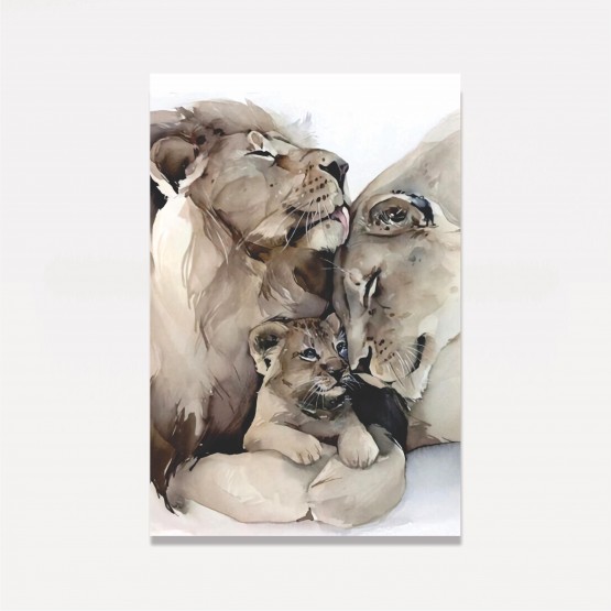 Quadro Leão Família em Arte - Pai Mãe e Filho