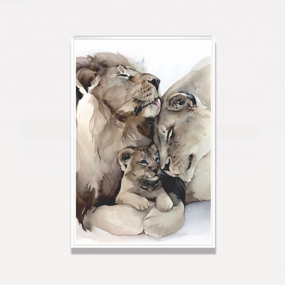 Quadro Leão Família em Arte - Pai Mãe e Filho