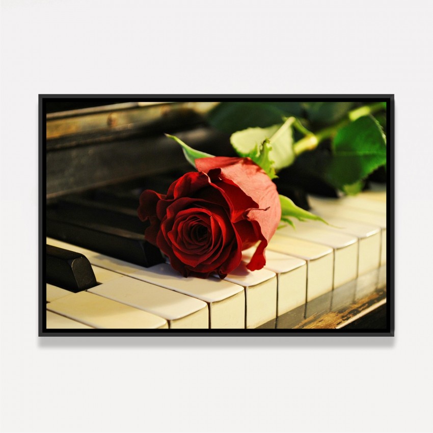 Quadro Piano Teclas com Flor de Rosa - Vintage