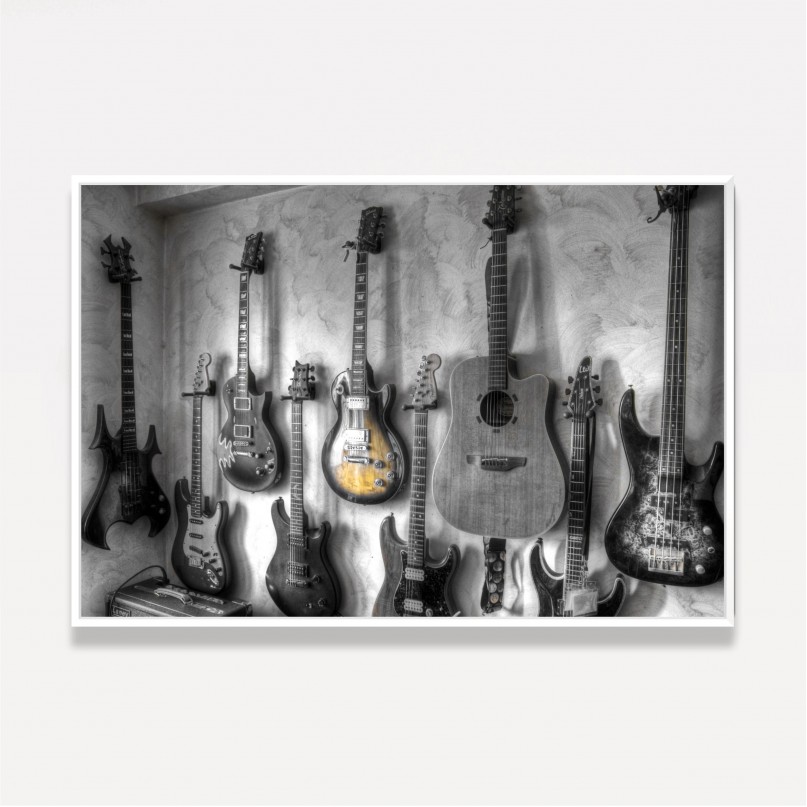 Quadro Violão Guitarras Coleção - Preto e Branco