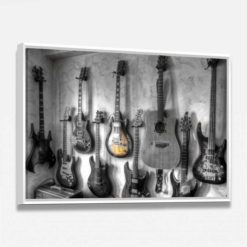 Quadro Violão Guitarras Coleção - Preto e Branco