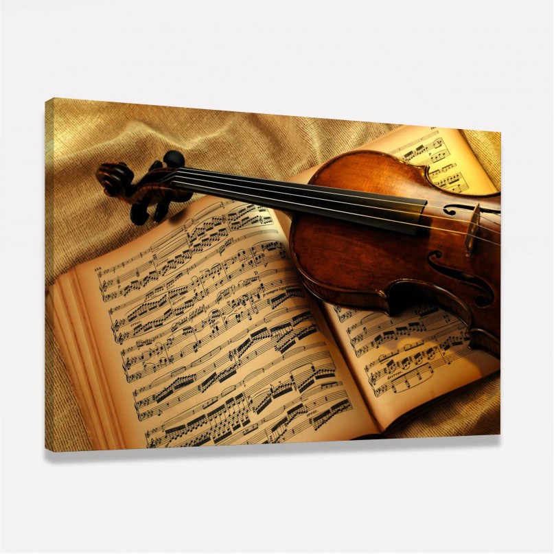 Quadro Violino Sobre Partitura Musical