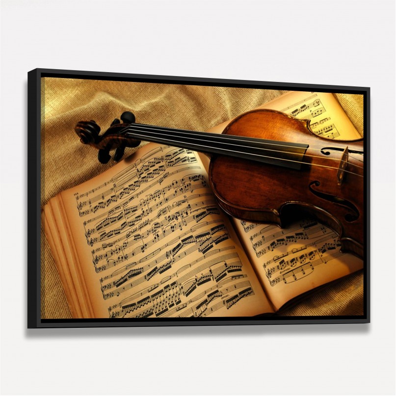 Quadro Violino Sobre Partitura Musical