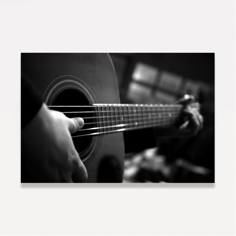 Quadro Violão Preto e Branco - Play Guitar