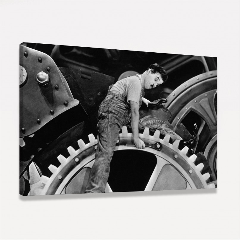 Quadro Charlie Chaplin nas Engrenagens - Preto e Branco