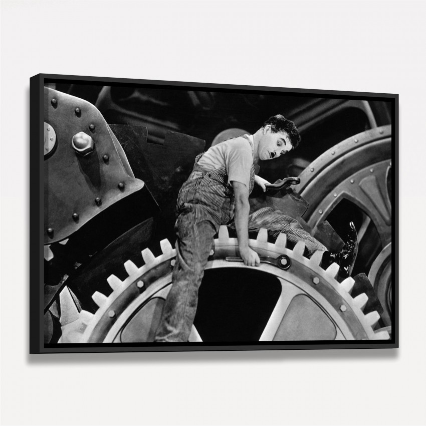 Quadro Charlie Chaplin nas Engrenagens - Preto e Branco