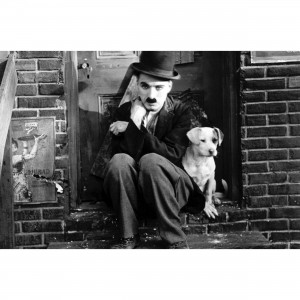 Quadro Charlie Chaplin e Cachorro - Preto e Branco