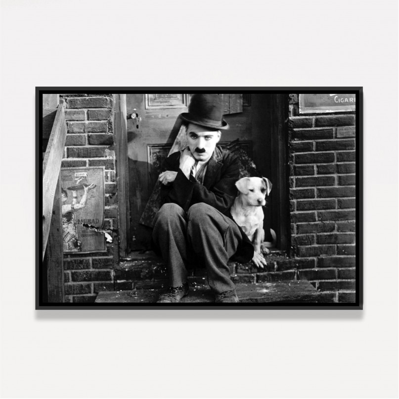 Quadro Charlie Chaplin e Cachorro - Preto e Branco