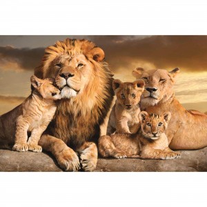 Quadro Leão Família em Arte - 3 Filhotes