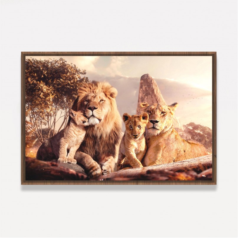 Quadro Leão Família Artístico - 2 Filhotes