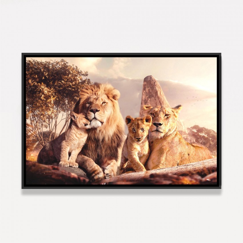 Quadro Leão Família Artístico - 2 Filhotes