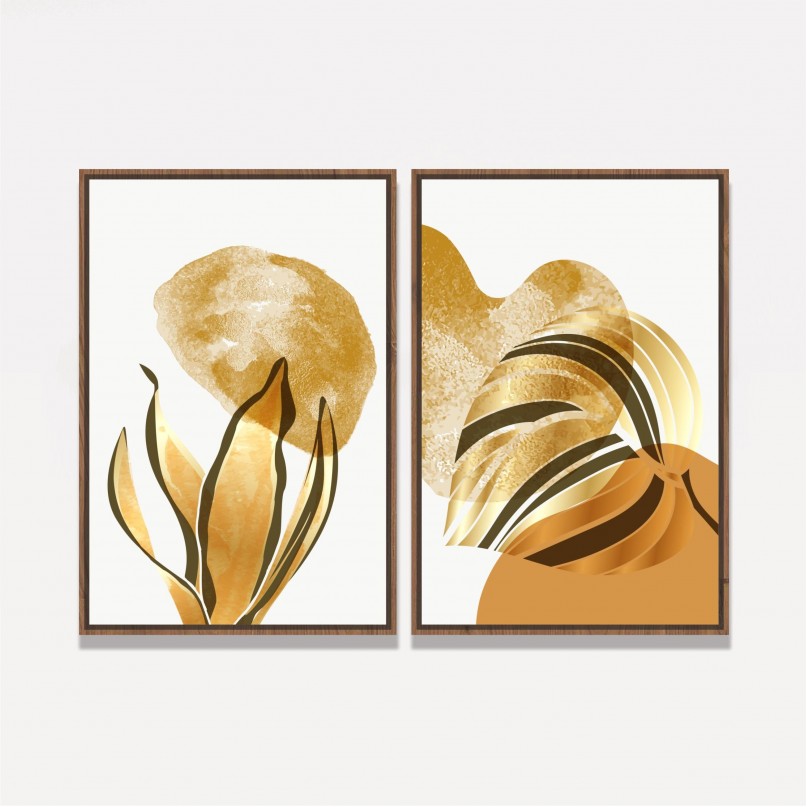 Quadro Folhagem Botânica Duo Dourado
