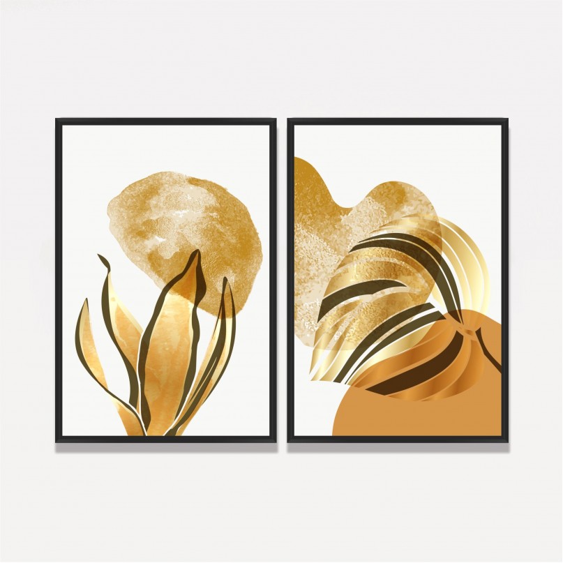 Quadro Folhagem Botânica Duo Dourado