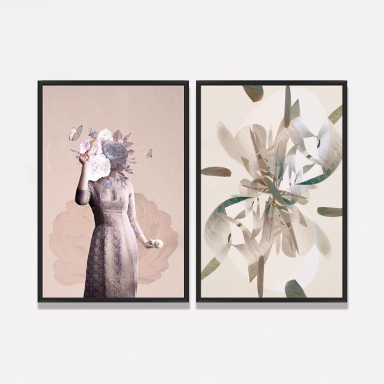 Quadro Dressed in Flowers Abstrato Kit 2 Telas