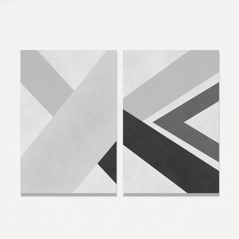 Quadro Abstrato Geométrico Cinza Neutro Duo Moderno