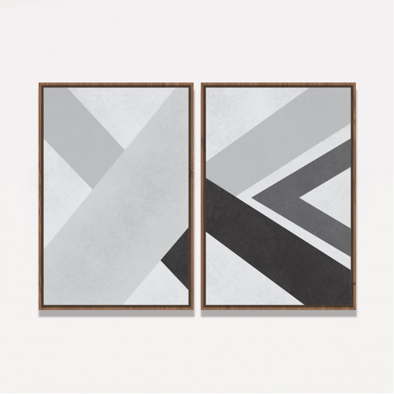 Quadro Abstrato Geométrico Cinza Neutro Duo Moderno