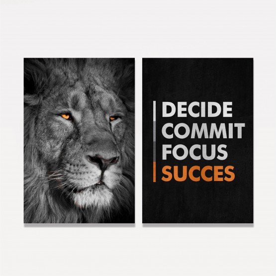 Quadro Leão - Motivacional Decide Commit Focus Sucess