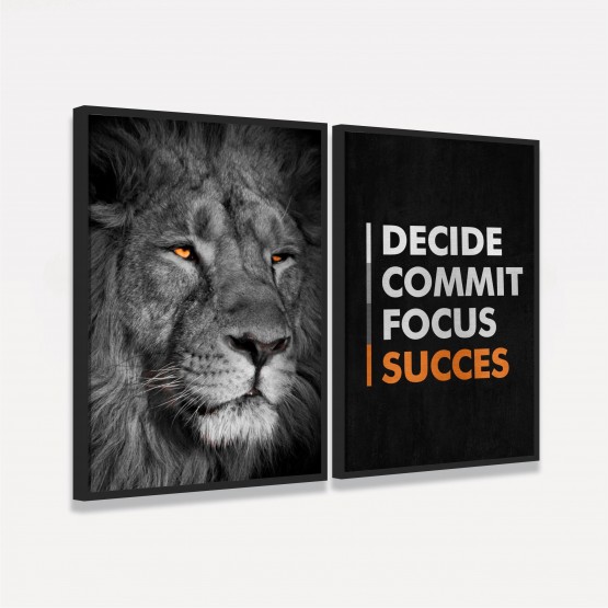 Quadro Leão - Motivacional Decide Commit Focus Sucess