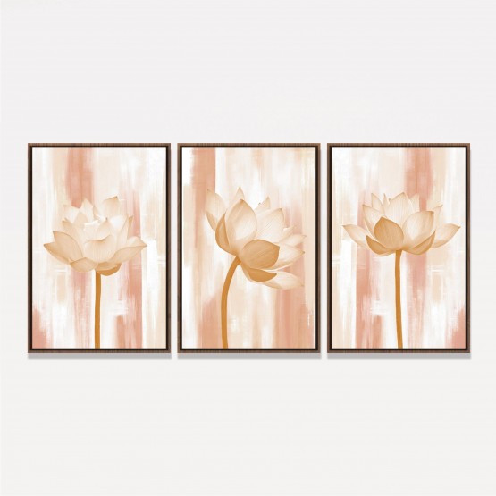 Quadro Flores Lótus em Arte Abstrata Kit 3 Telas