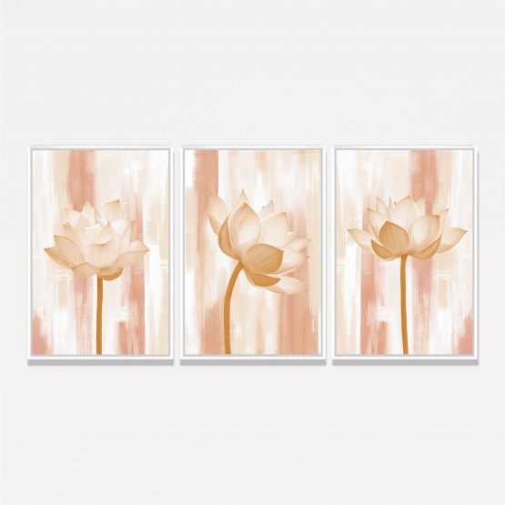 Quadro Flores Lótus em Arte Abstrata Kit 3 Telas