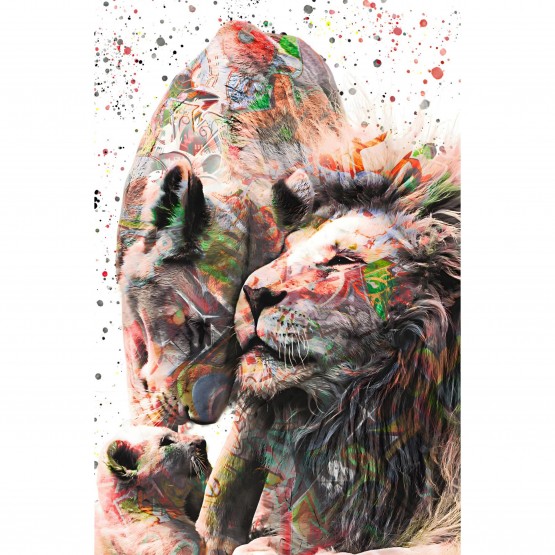 Quadro Leão Família Colorida Grafite