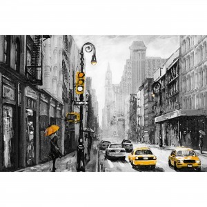 Quadro Paisagem Urbana Artística - Nova York - Detalhes Amarelos