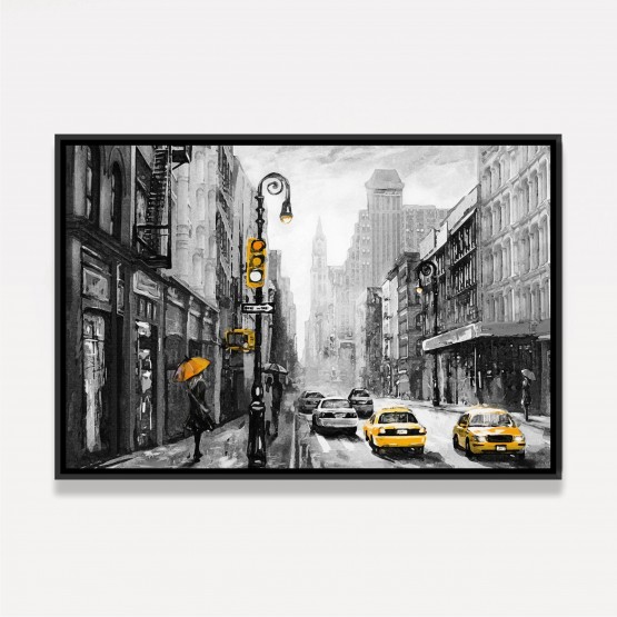 Quadro Paisagem Urbana Artística - Nova York - Detalhes Amarelos