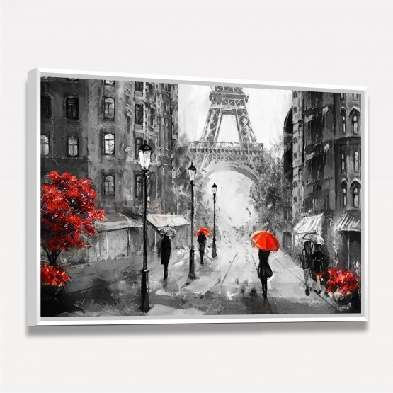 Quadro Paisagem Urbana Artística - Paris - Detalhes Vermelhos